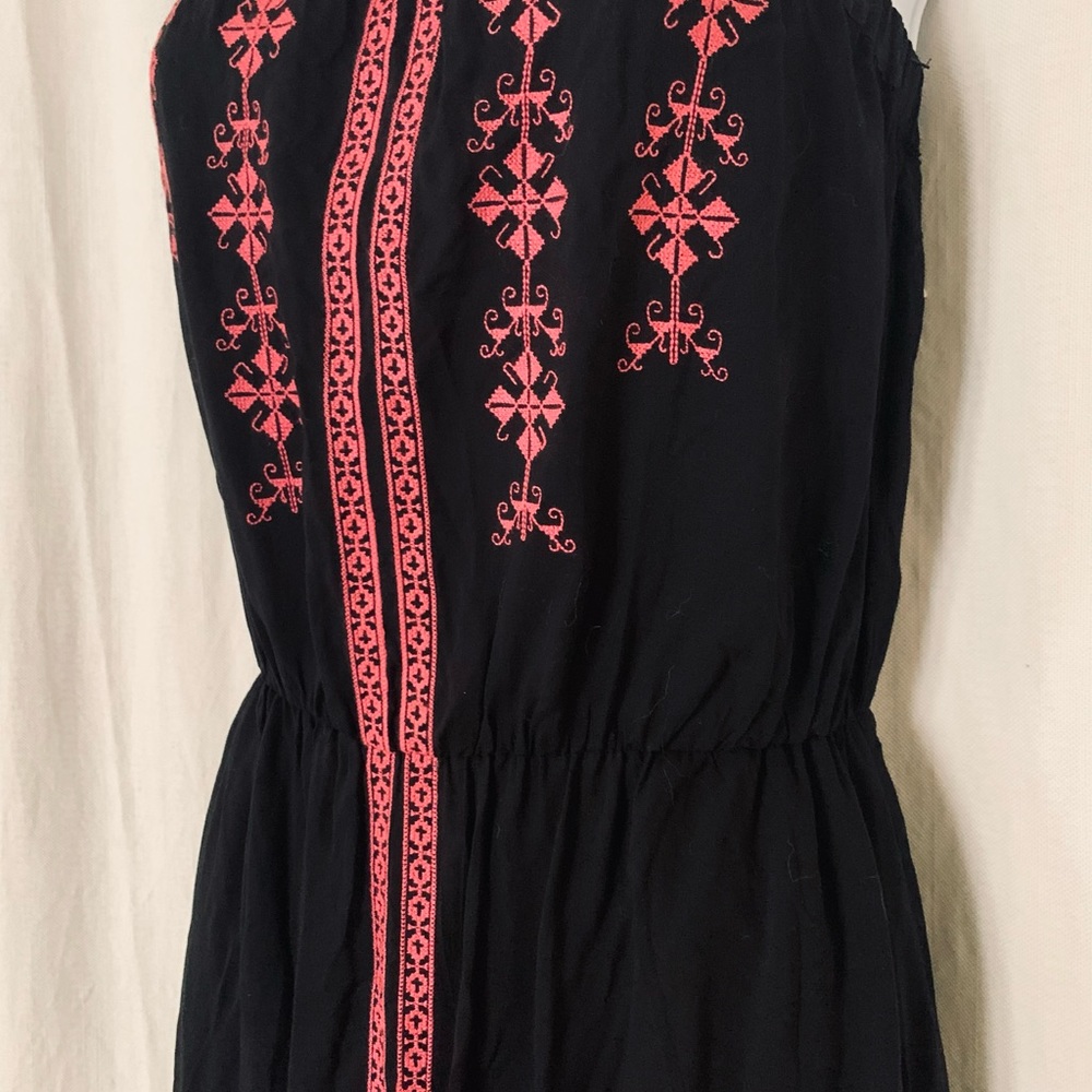 Anthropologie Black Maxi Dress with Coral Embroidery